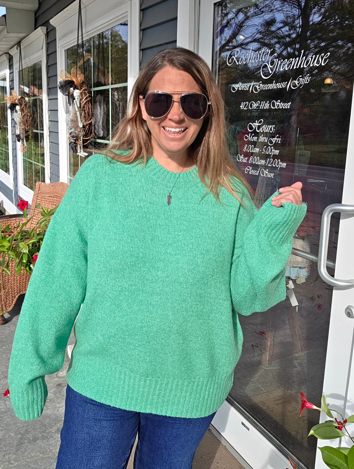 Green loose fit pullover sweater