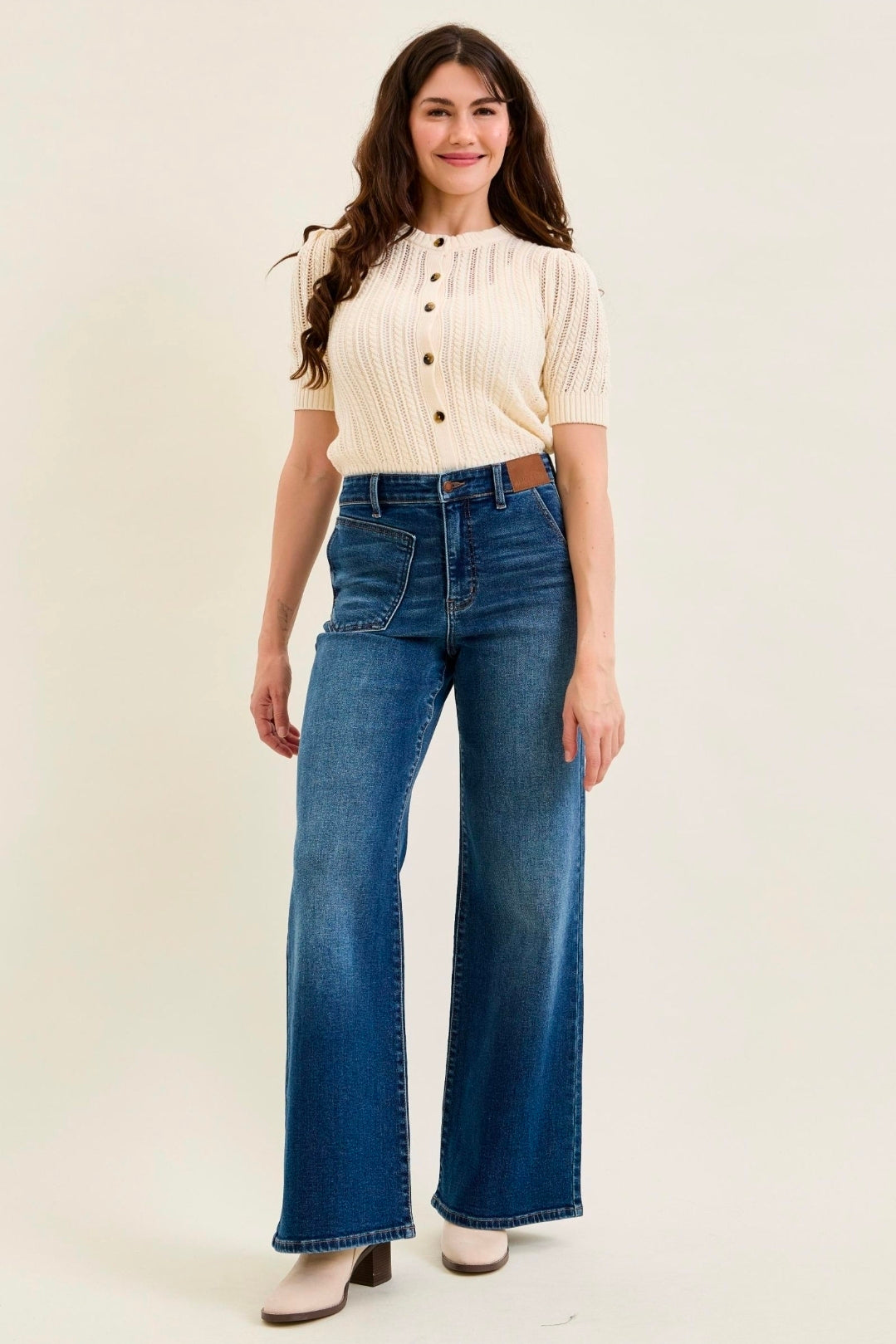 Judy Blue HW Lux Retro Wide W/ Reverse Styling DK Full Throttle Indigo — DK