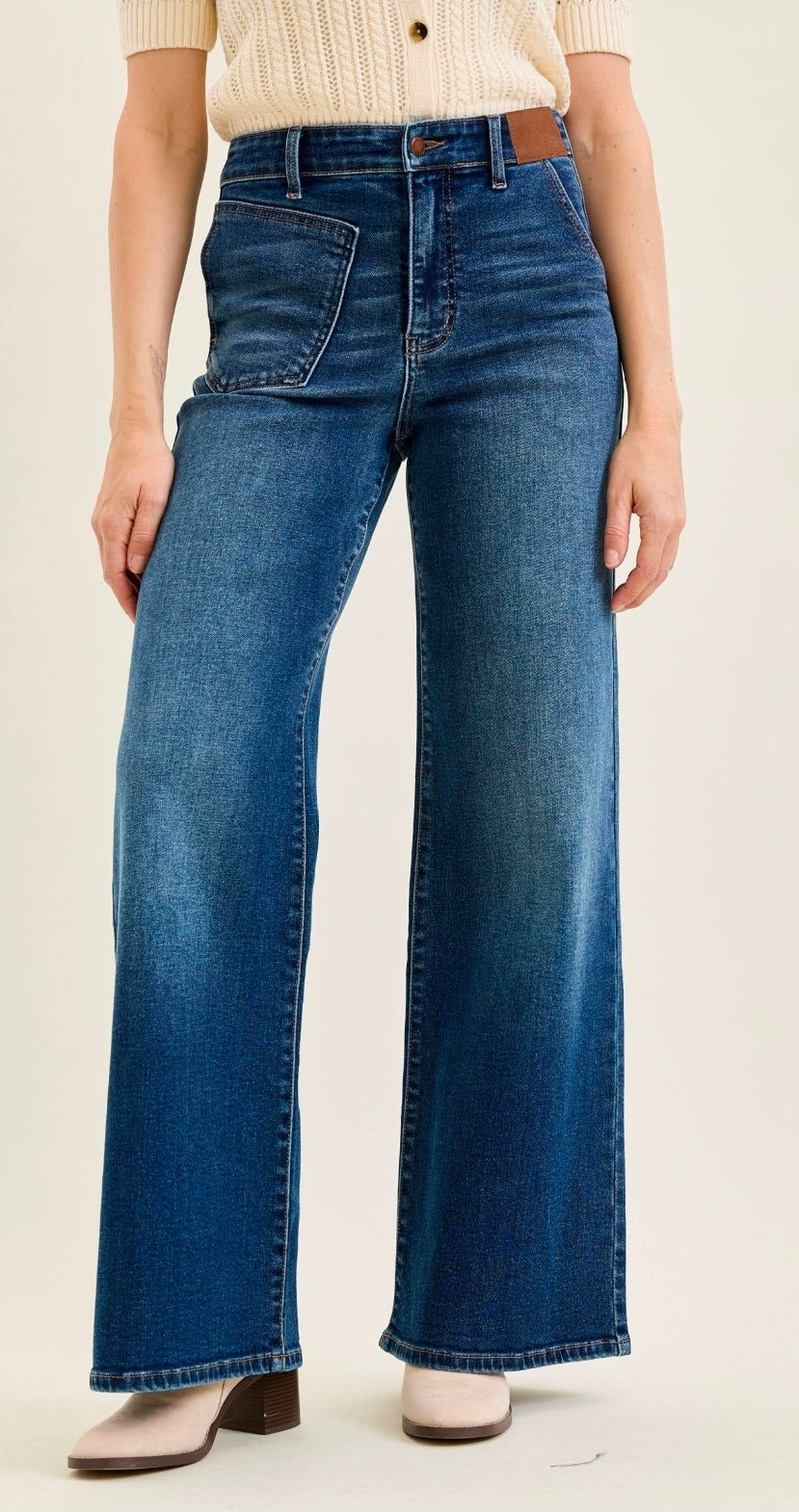 Judy Blue HW Lux Retro Wide W/ Reverse Styling DK Full Throttle Indigo — DK