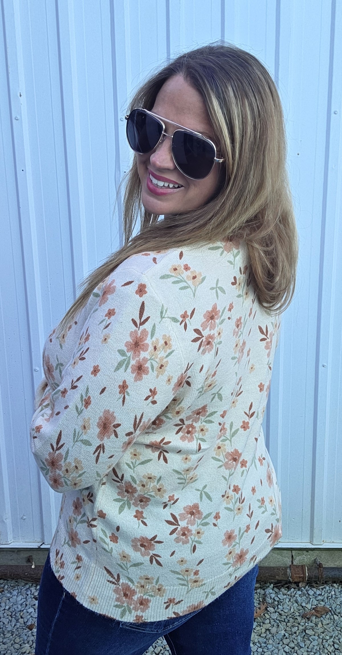 Oatmeal Flower Print, Crew Nk, Pullover Sweater