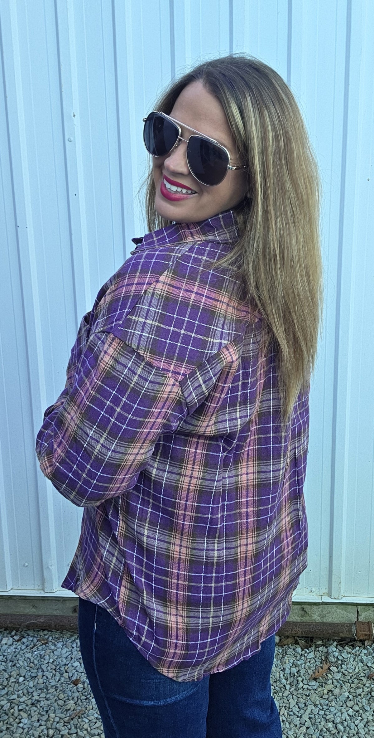 PLUM PLAID FLANNEL BUTTON UP