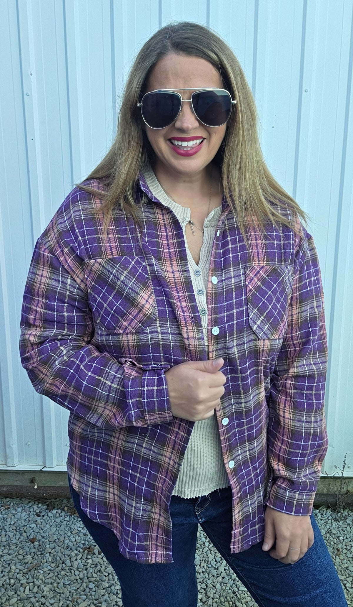 PLUM PLAID FLANNEL BUTTON UP