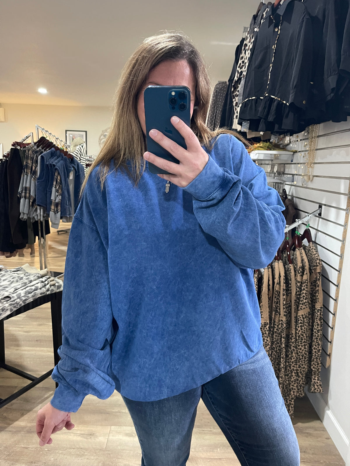 DENIM Long Sleeve Acid Washed Sweatshirt