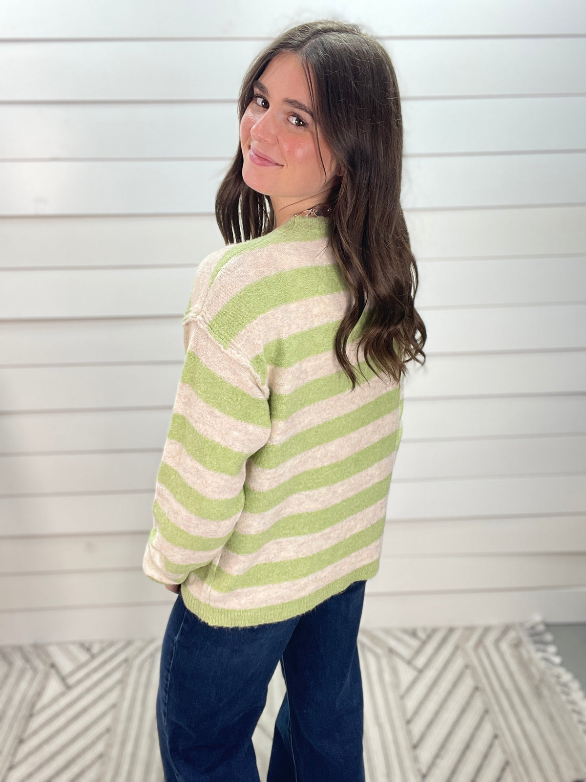 SAGE Bold Striped Long Sleeve Super Soft Crew Neck Pullover Sweater