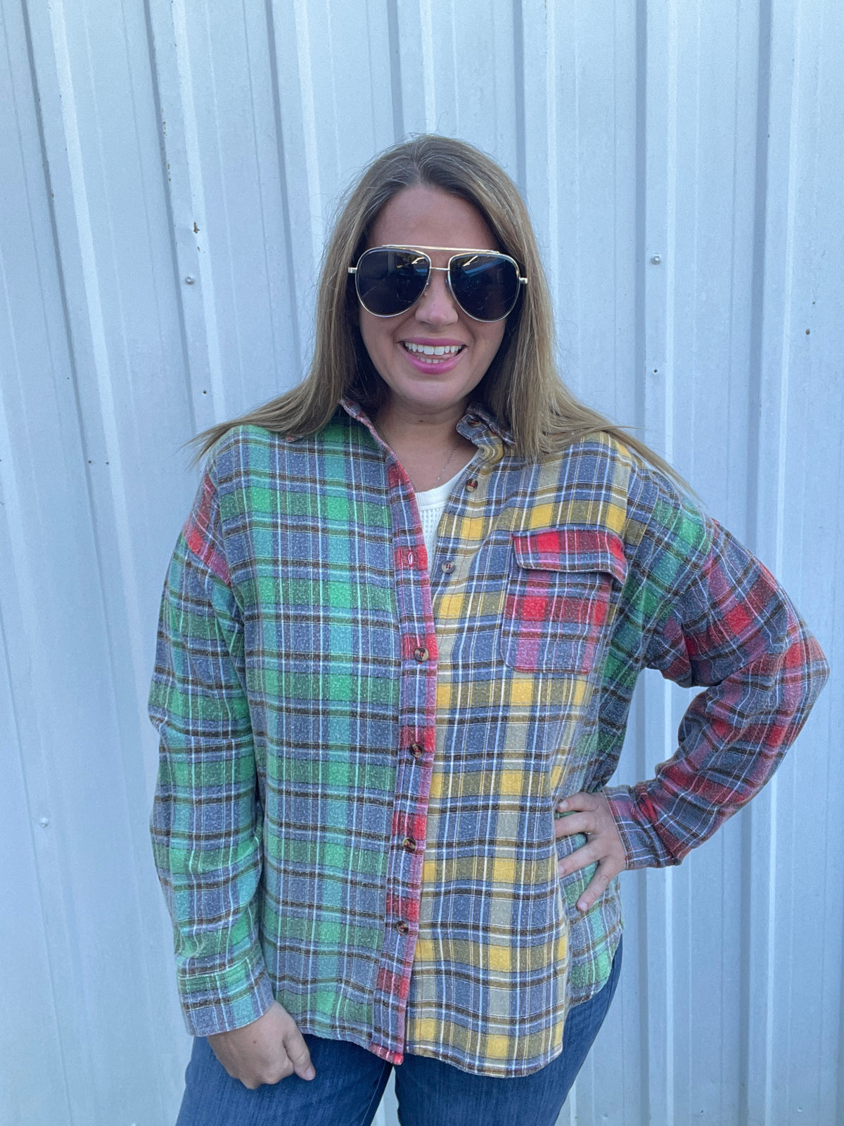 MULTI COLOR WASHED BUTTON UP PLAID
