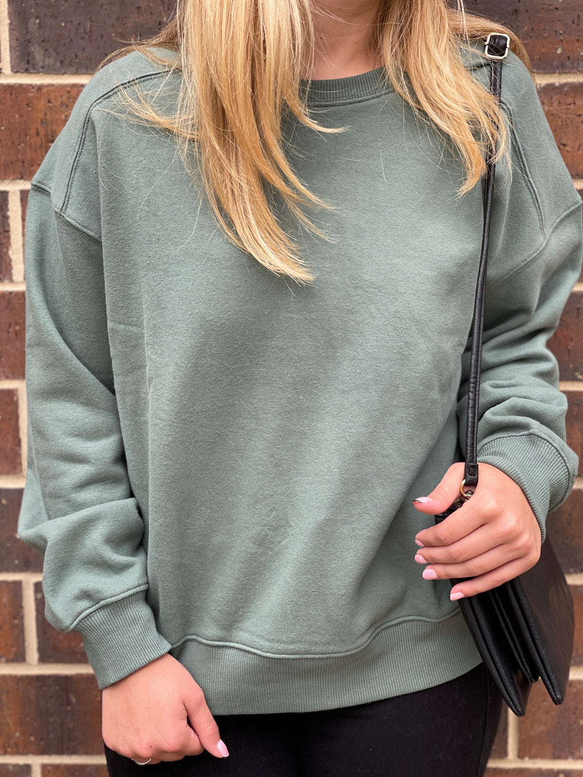 GRAY GREEN FLEECE LINED CREW NECK PULLOVER