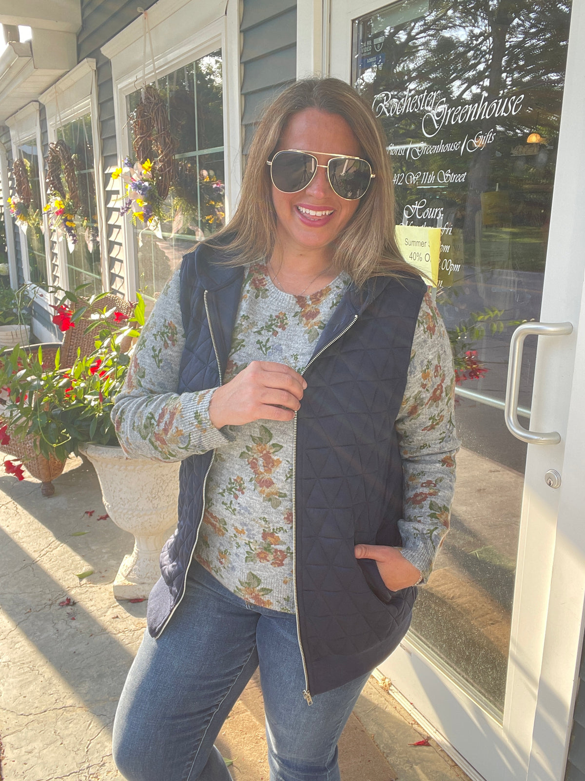 NAVY Quilted Knit, Side Pockets, Zip-Up, Hooded Vest