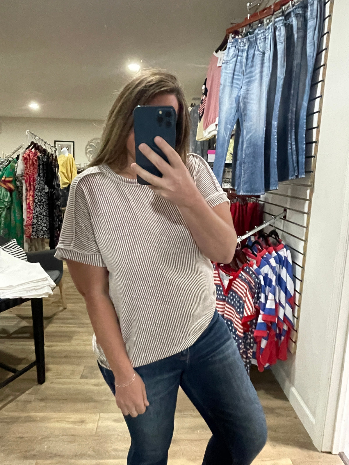 TAUPE WASHED RIBBED SHORT SLEEVE KNIT TOP