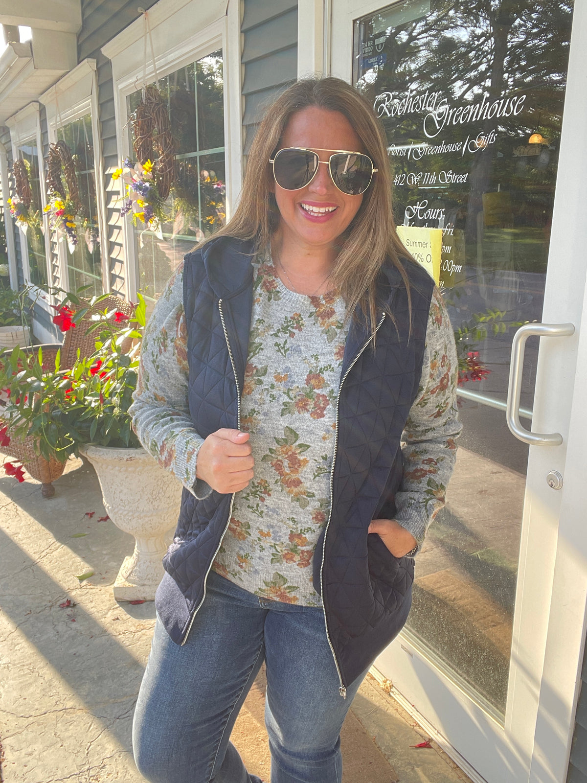 NAVY Quilted Knit, Side Pockets, Zip-Up, Hooded Vest