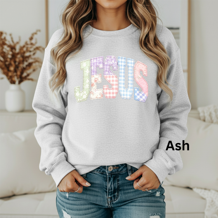 JESUS FAUX QUILTED GRAPHIC SWEATSHIRT