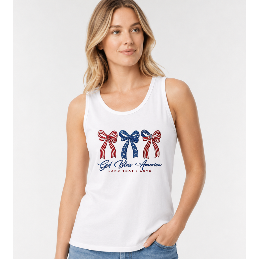 FINAL SALE TANK*** GOD BLESS AMERICA BOWS