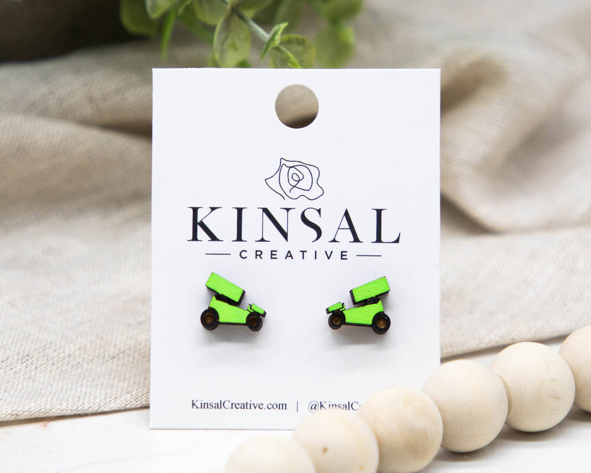 Kinsal Creative - Sprint Car Wood Stud Earrings: Red