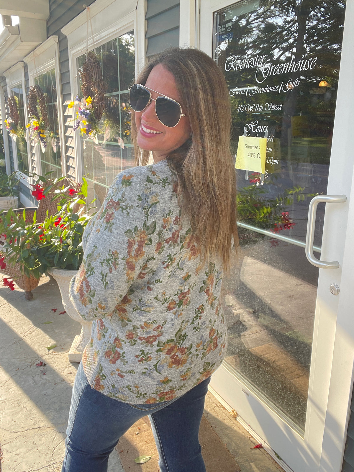 GREY Floral Printed, Long Sleeve, Super Soft, Crew Neck SWEATER