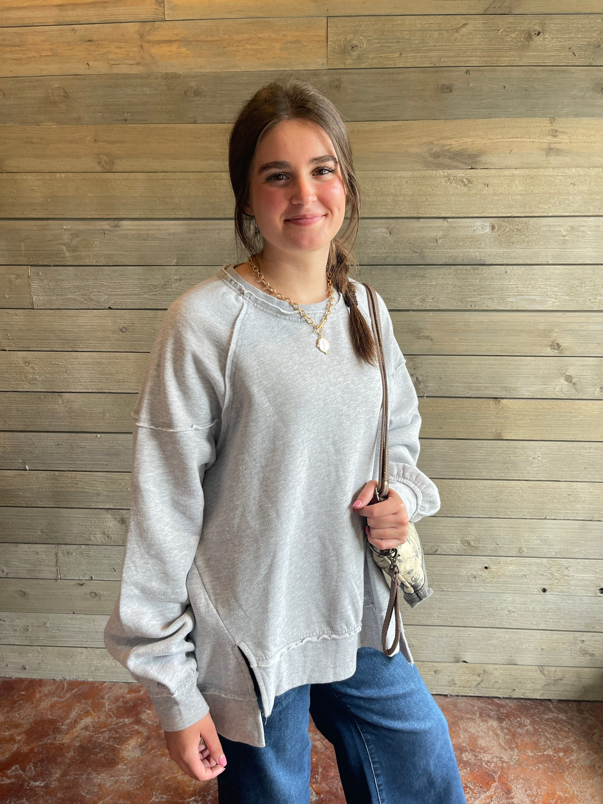 Heather Grey Soft Fleece Lined Oversized Pullover