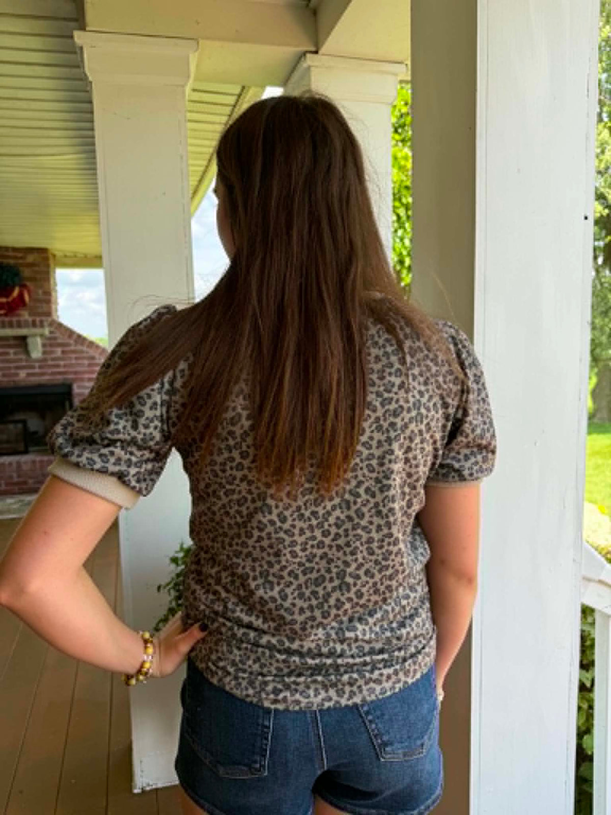 LEOPARD KNIT PULL SLEEVE TOP