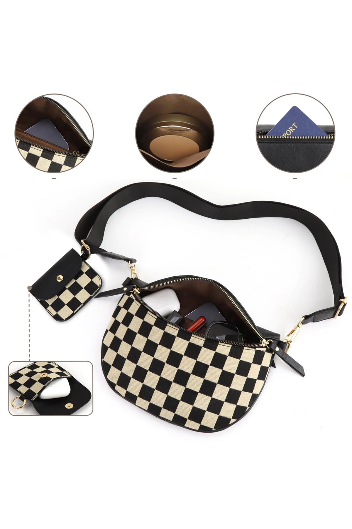 BLACK CHECKERED SHOULDER BAG