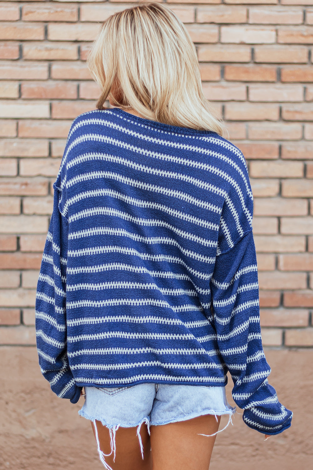 BLUE SKY STRIPED DROP SHOULDER SWEATER