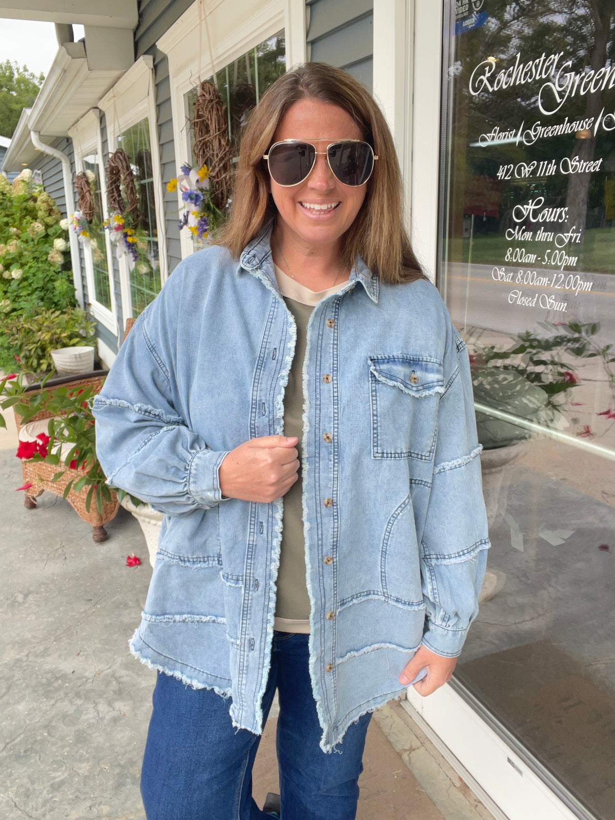 LIGHT DENIM Long Sleeve Acid Washed Denim Shirt