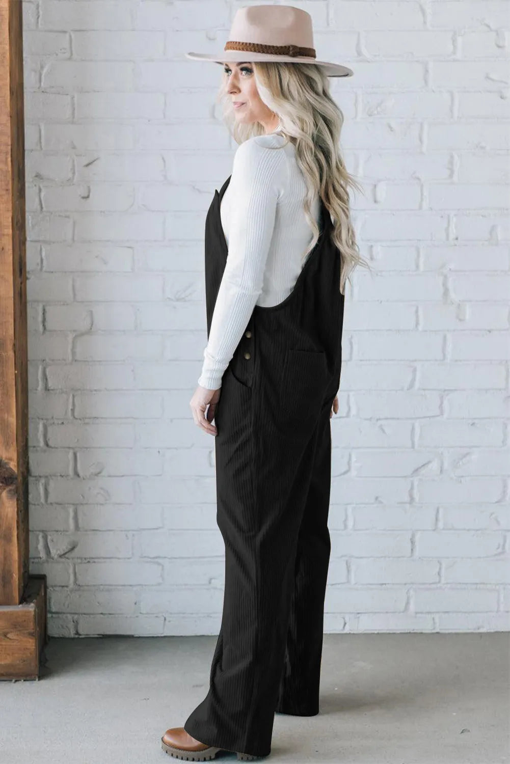 BLACK CORDUROY LOOSE FIT OVERALL