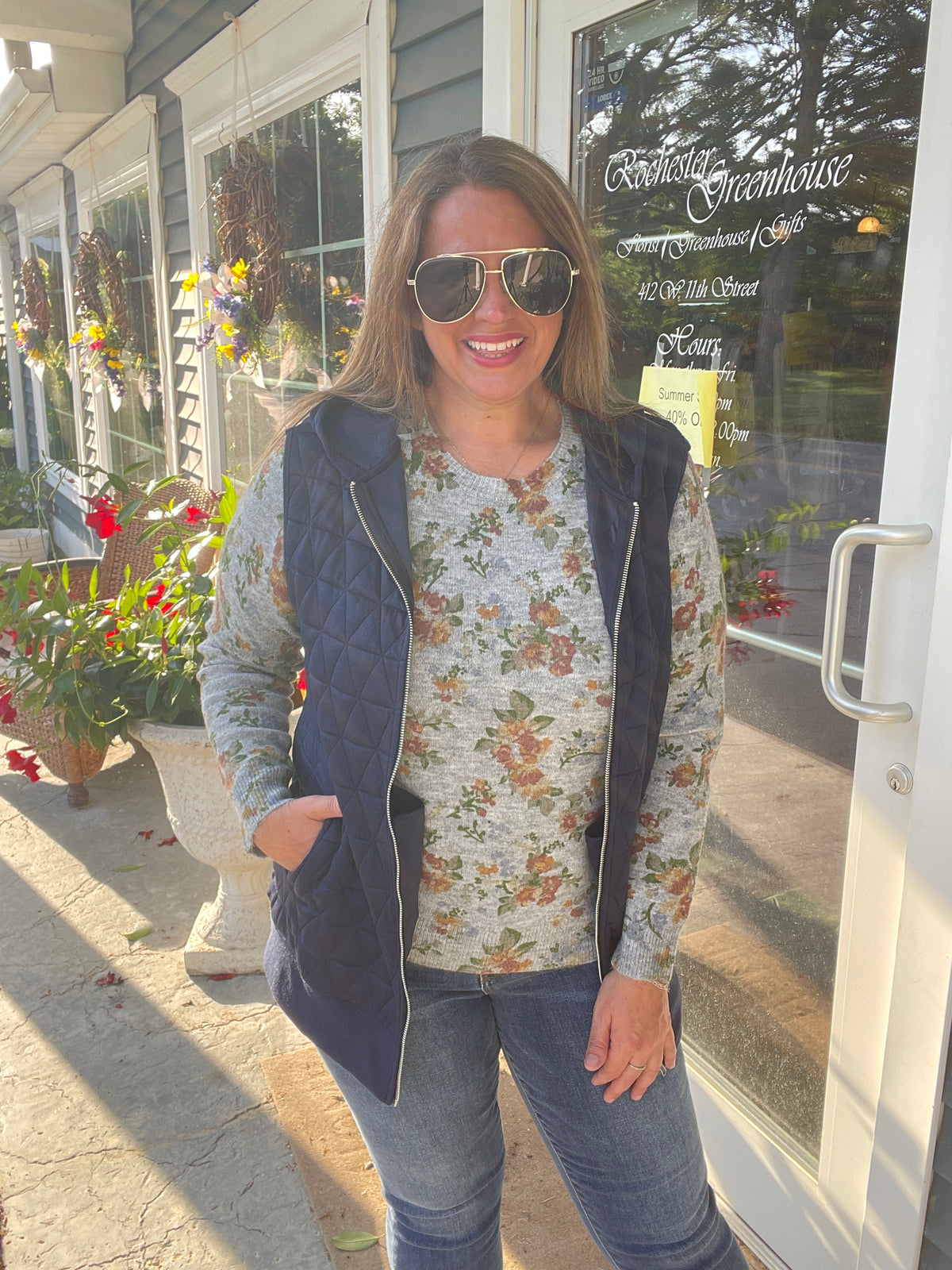 NAVY Quilted Knit, Side Pockets, Zip-Up, Hooded Vest