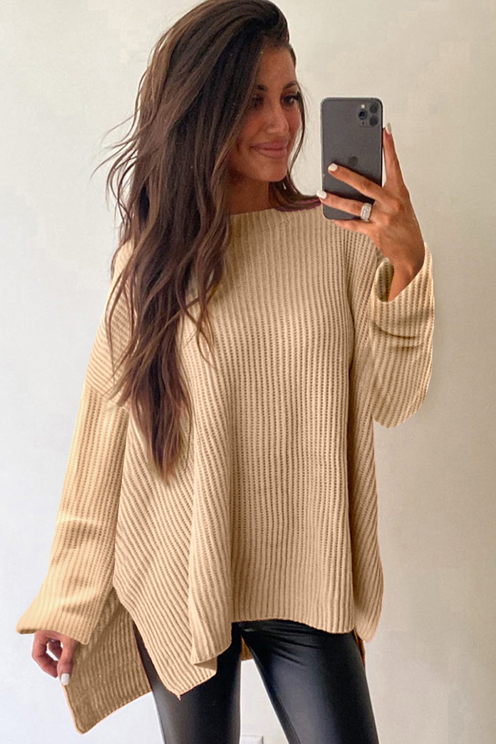 MOCHA CABLE KNIT LOOSE DROP SHOULDER SWEATER