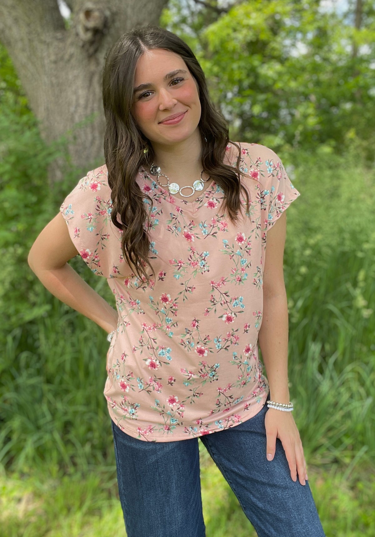 BLUSH FLORAL BUTTER SOFT KNIT TOP