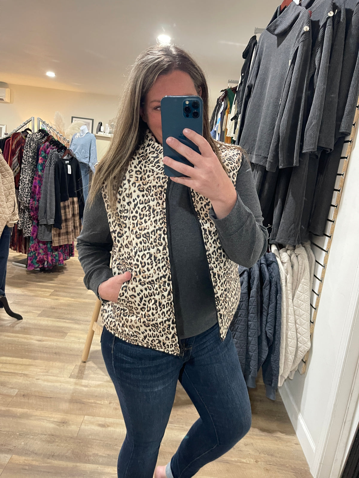 LEOPARD ZIP UP PUFFER VEST