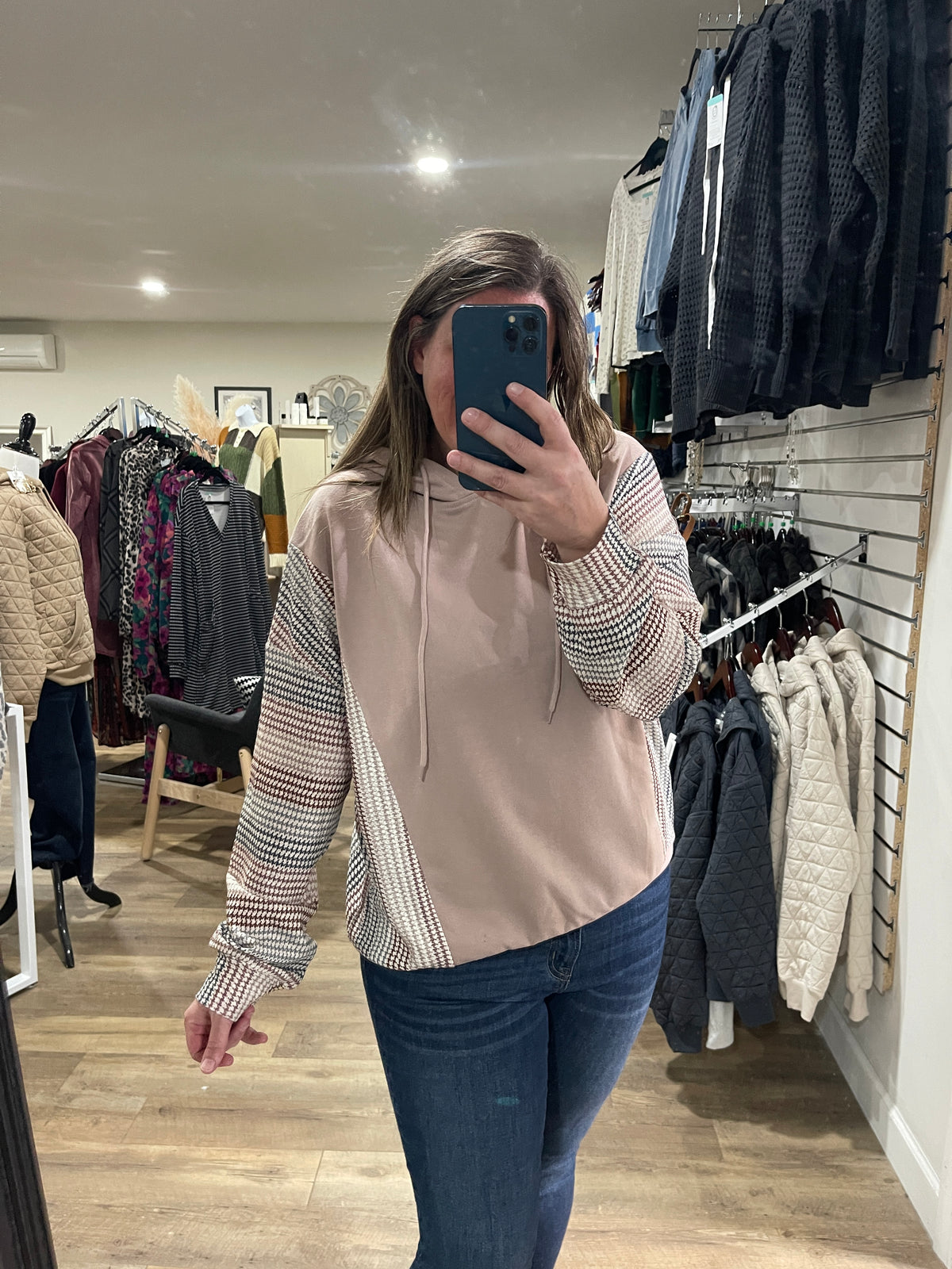 TAUPE/ MULTI CONTRAST FRENCH TERRY LIGHT WEIGHT HOODIE