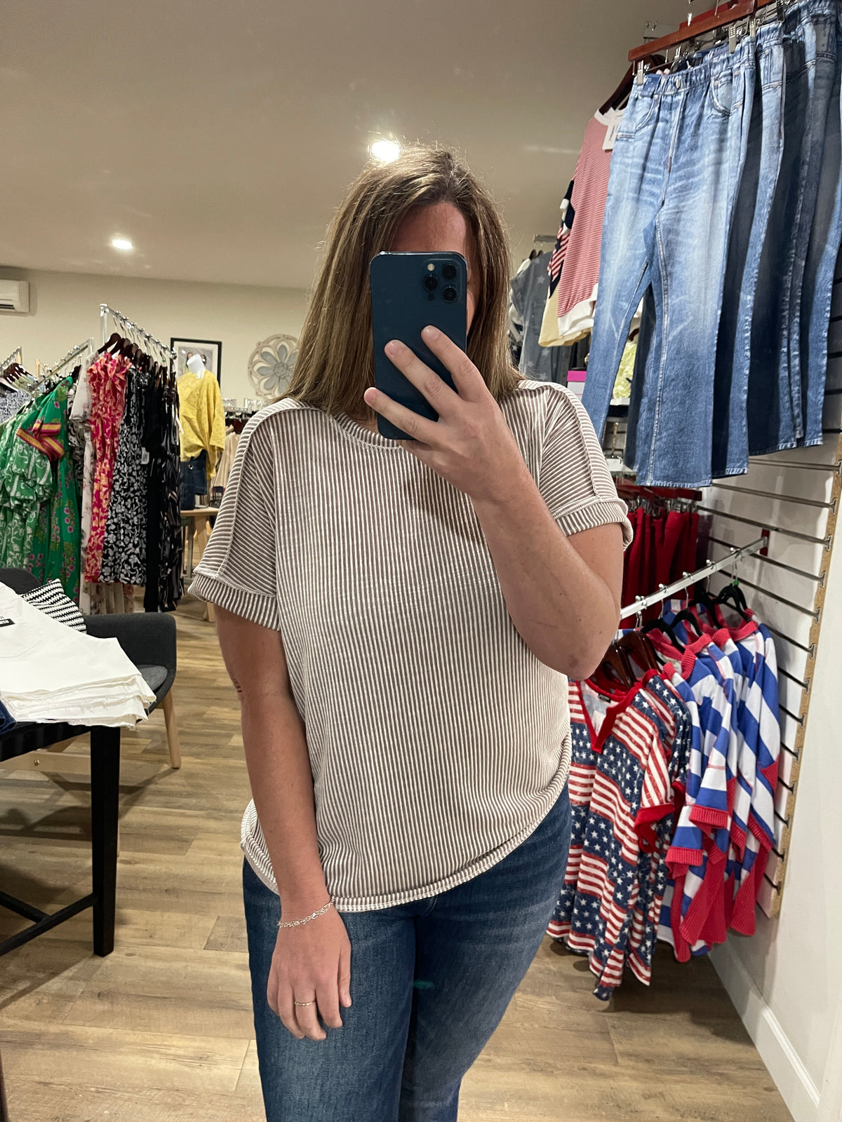 TAUPE WASHED RIBBED SHORT SLEEVE KNIT TOP