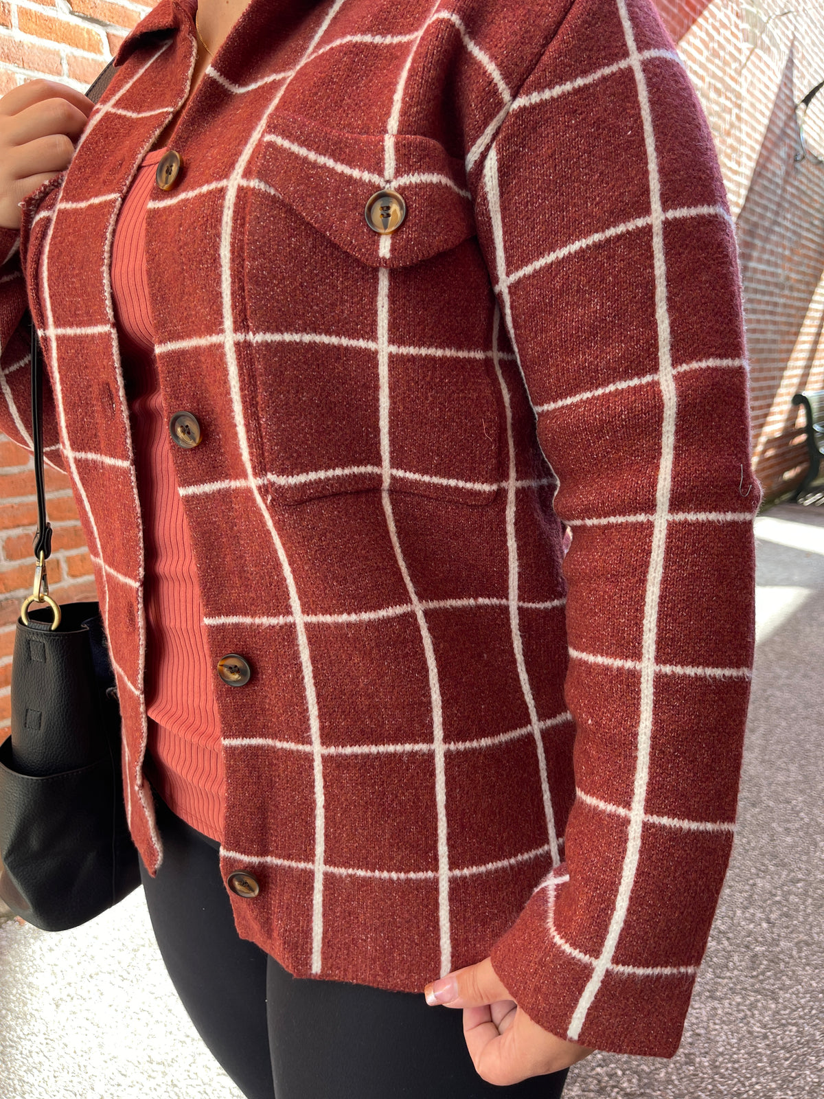 COPPER PLAID CHECK BUTTON DOWN SWEATER/JACKET
