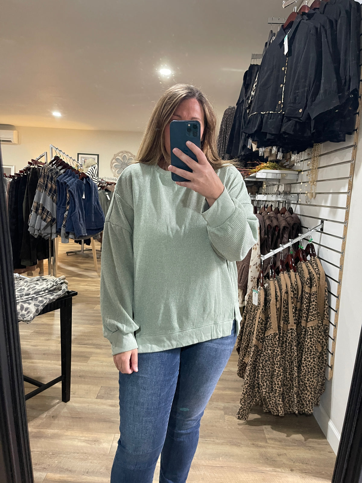 SAGE KNIT LONG SLEEVE TOP W/ FRONT SLIT