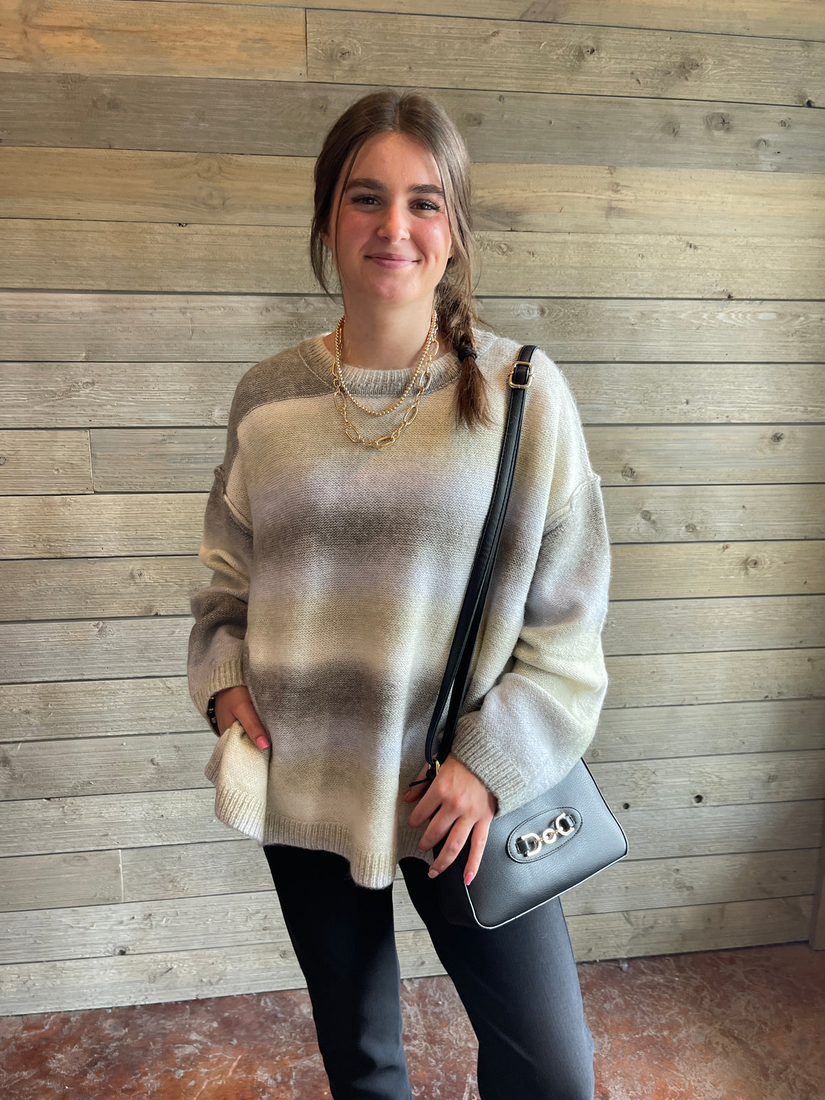 GREY OMBRE CREW NECK SWEATER