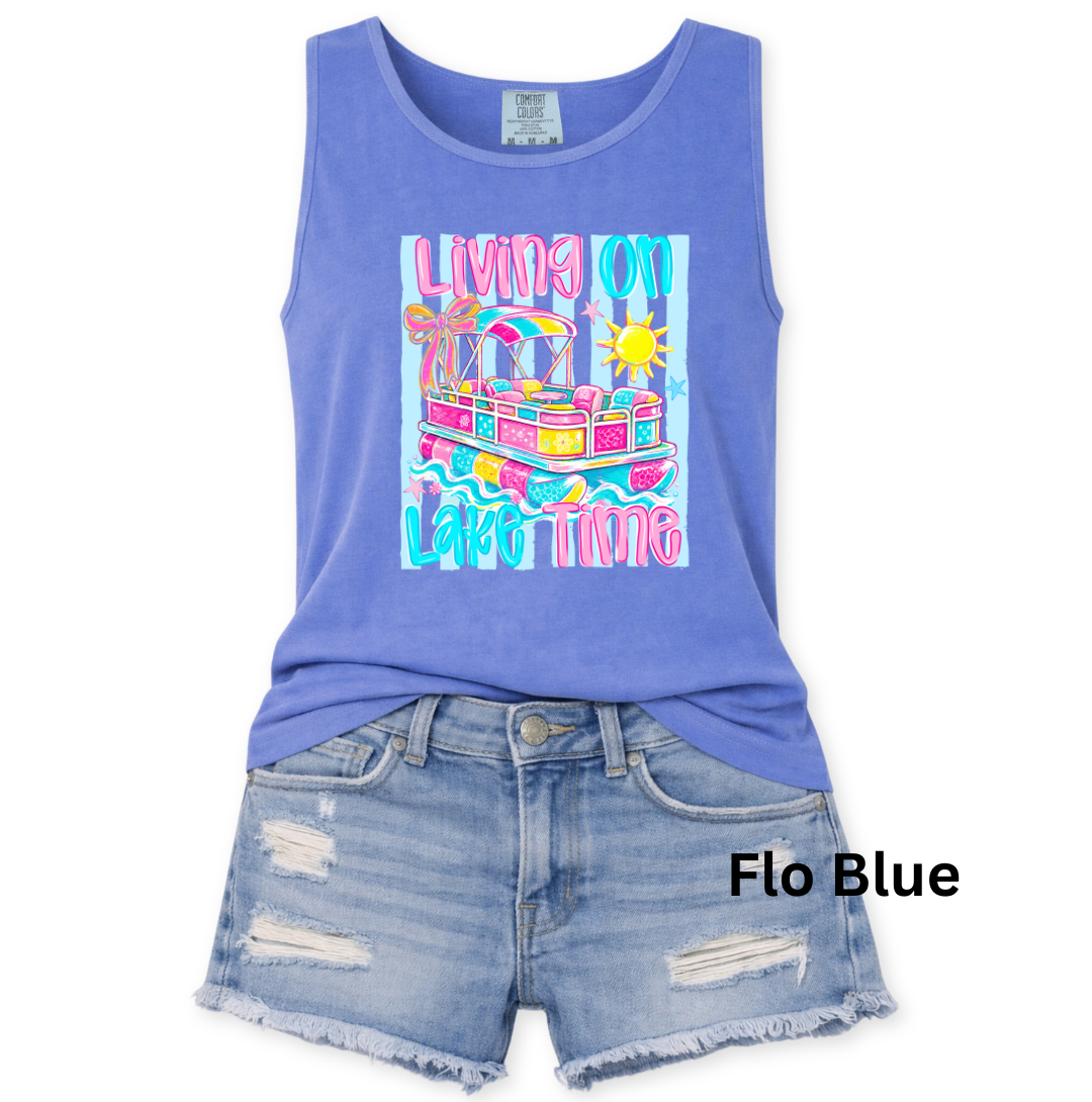 LIVING ON LAKE TIME - PINK/BLUE - COMFORT COLORS - S-3X
