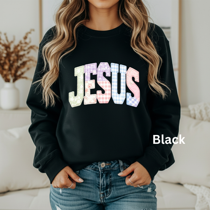 JESUS FAUX QUILTED GRAPHIC SWEATSHIRT