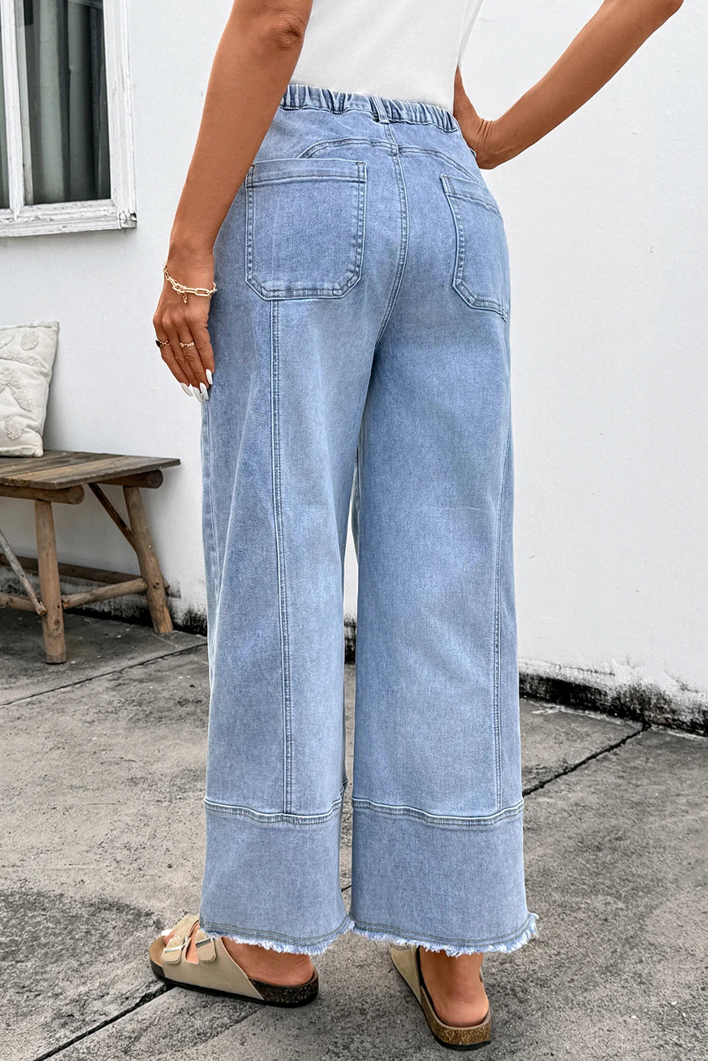 LIGHT DENIM WIDE LEG DRAWSTRING JEANS