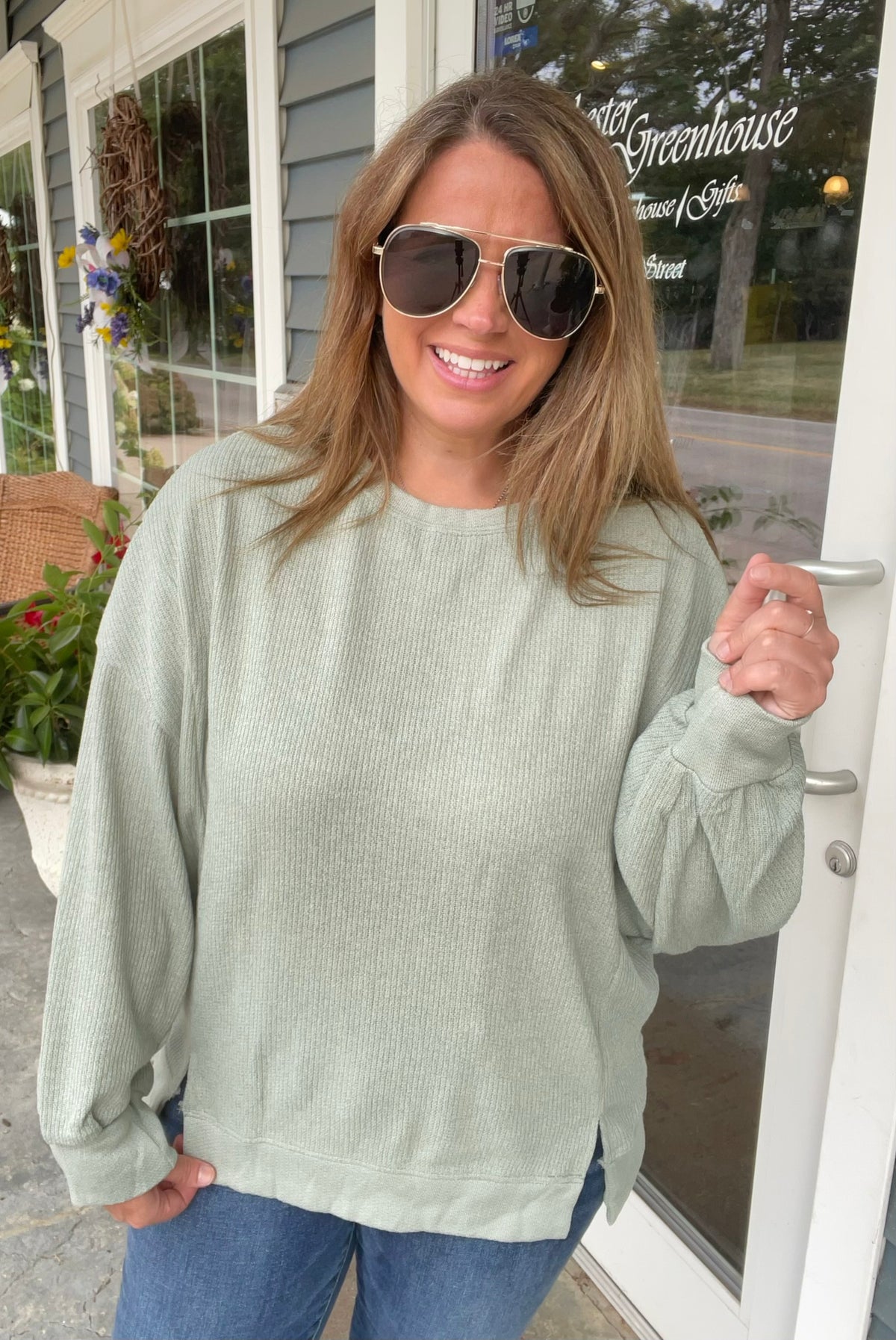 SAGE KNIT LONG SLEEVE TOP W/ FRONT SLIT