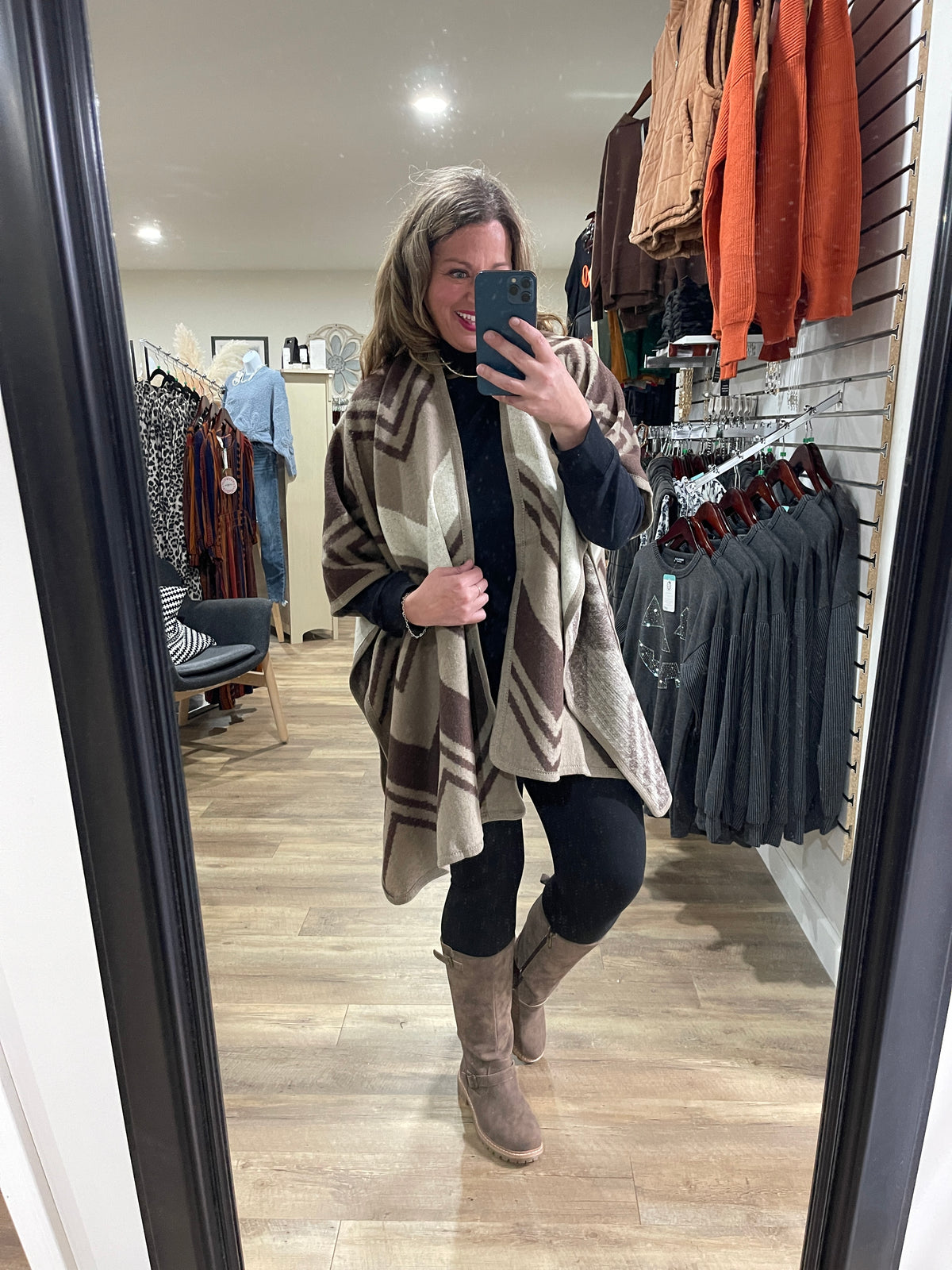 PRINTED THROW OVER PONCHO - 6 COLORS