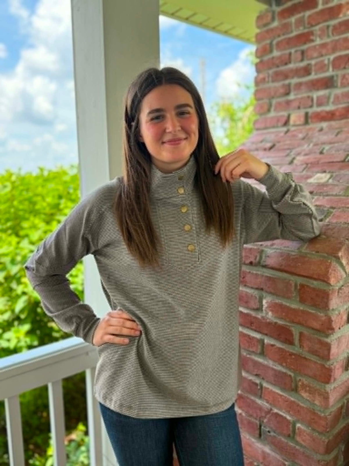 Espresso Buttery Soft Striped Knit Mock Neck Sweatshirt
