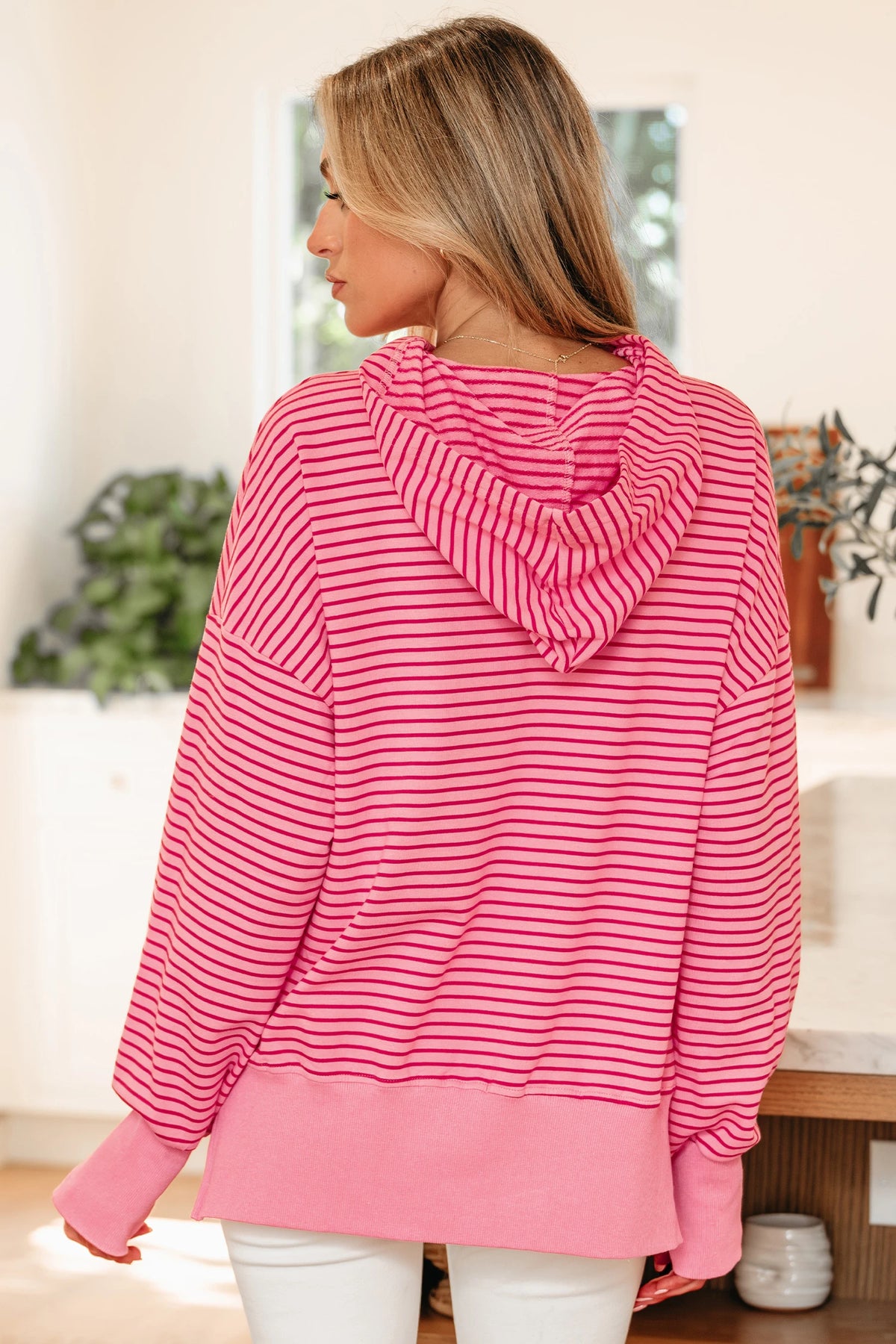 ROSE STRIPED THUMBHOLE FRENCH TERRY HOODIE