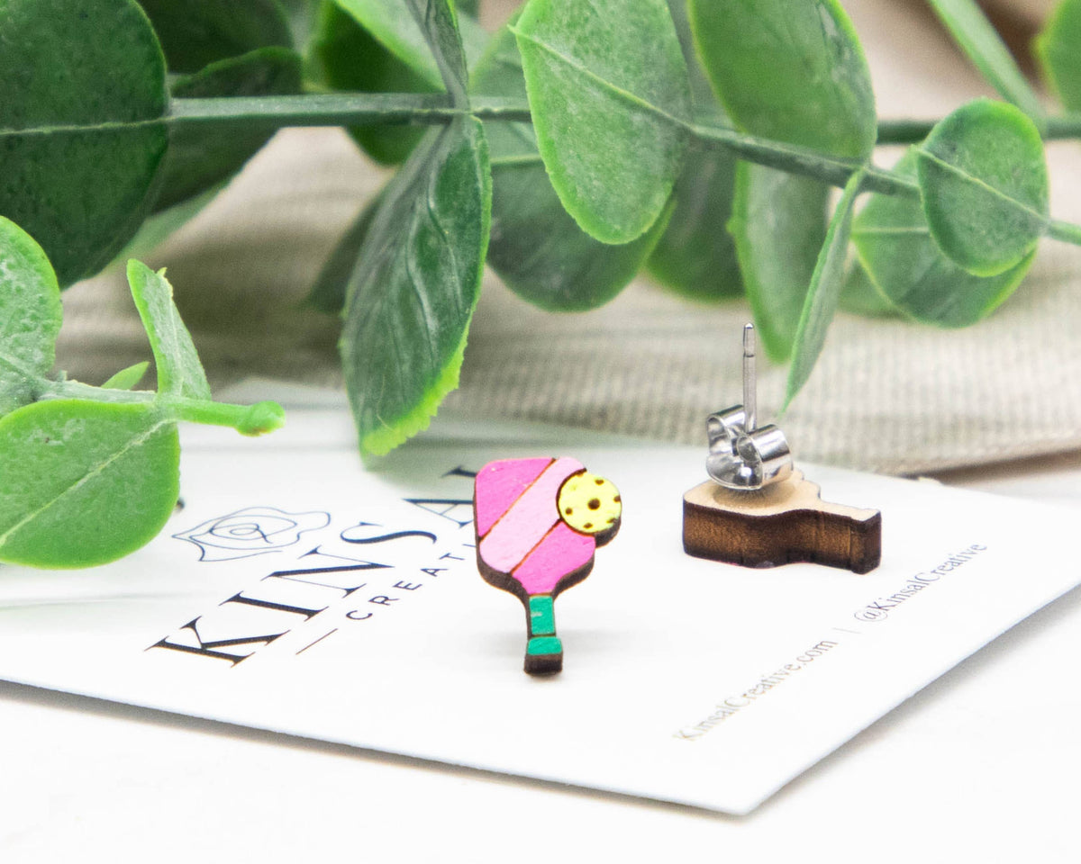 Kinsal Creative - Pickleball Wood Stud Earrings