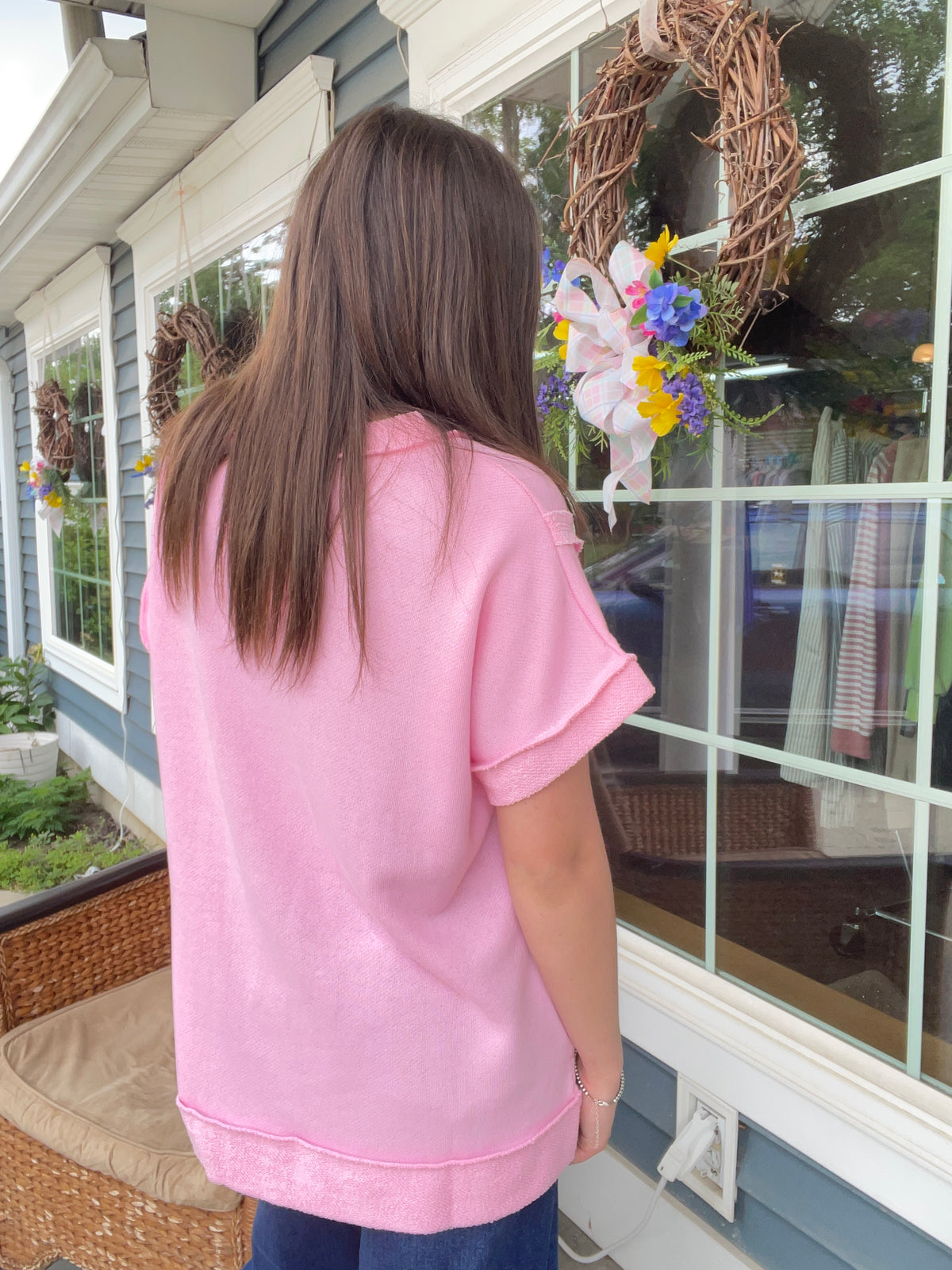 BLUSH FRENCH TERRY TOP W/ REVERSE STITCHING