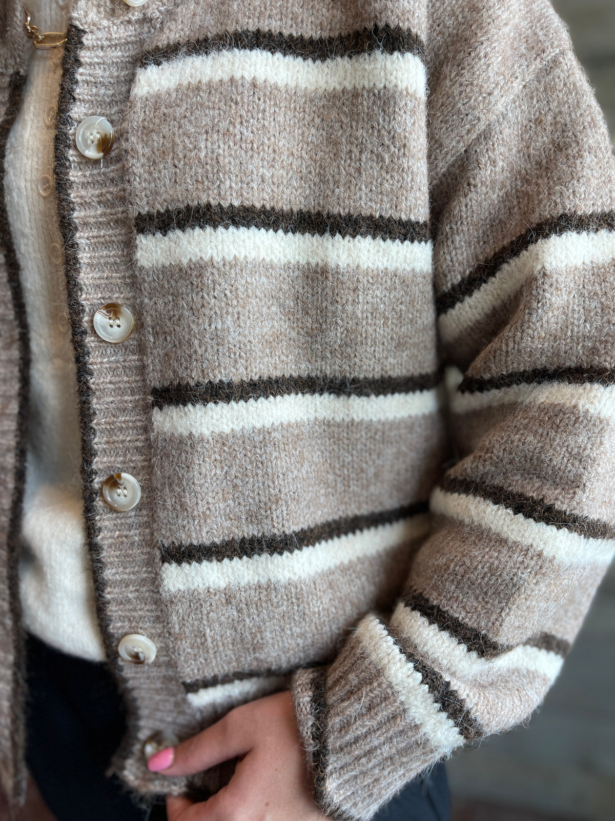 BROWN MULTI STRIPE BUTTON DOWN KNIT SWEATER/CARDIGAN