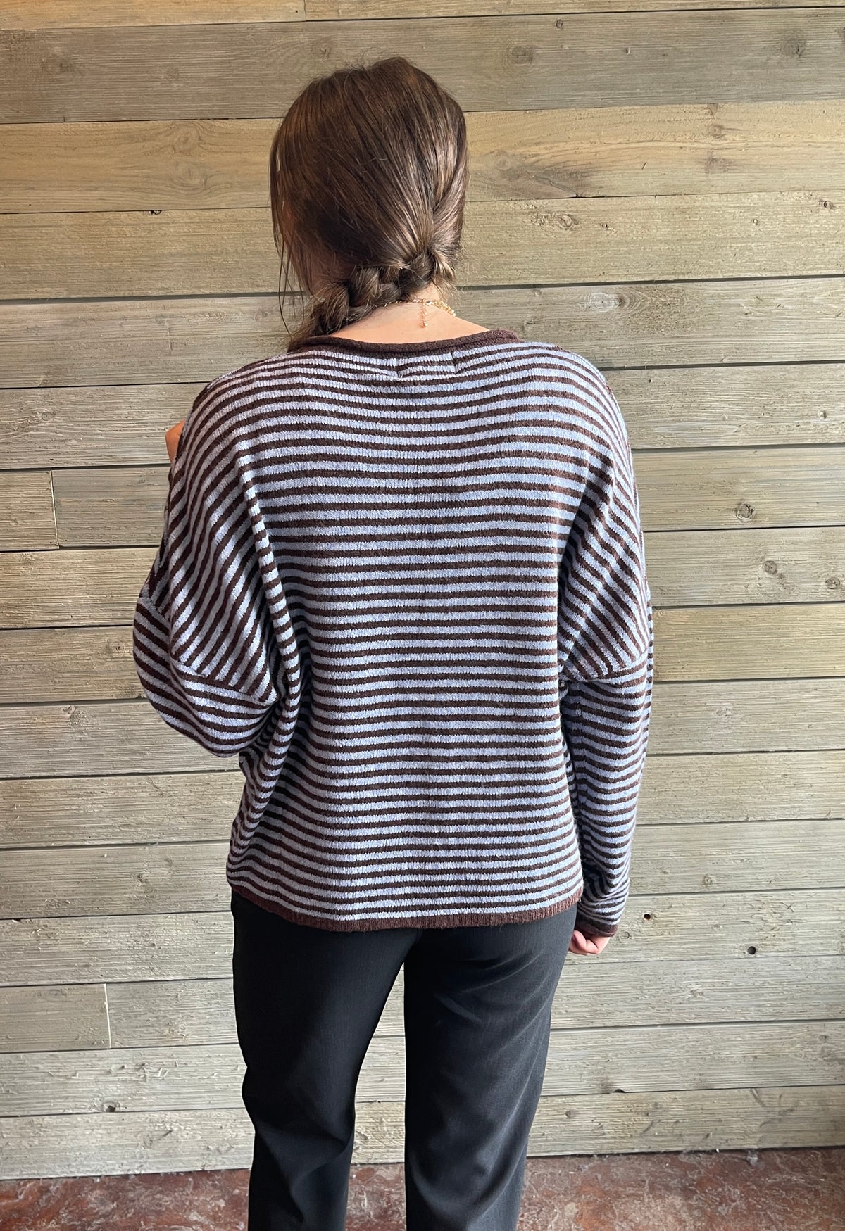 BLUE/BROWN STRIPED FULL BUTTON CARDIGAN/SWEATER
