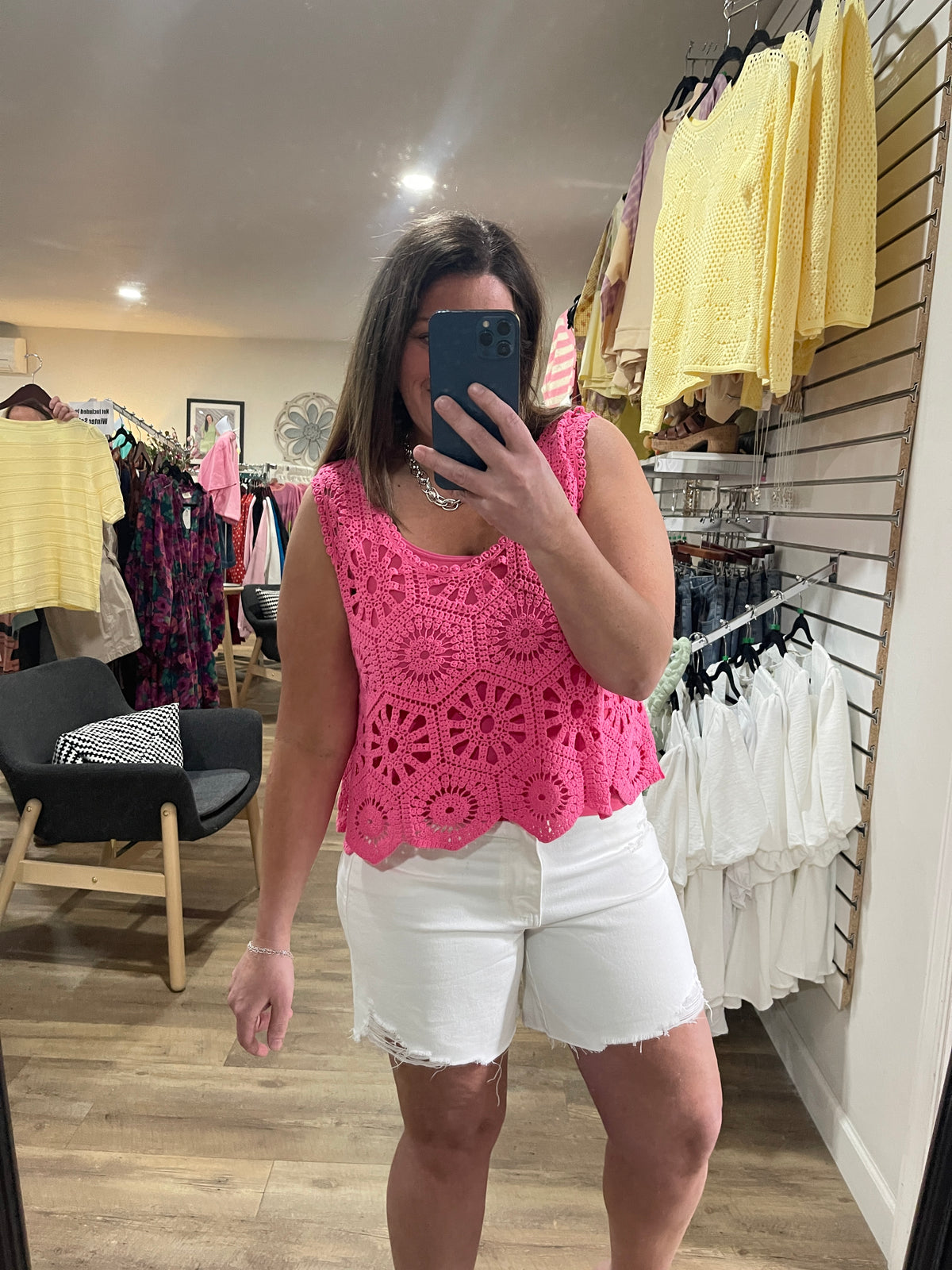 HOT PINK CROCHET TANK TOP