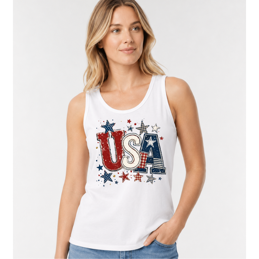 FINAL SALE TANK*** USA STARS/GINGHAM