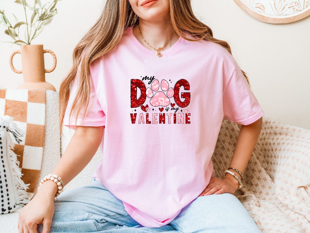 MAY DOG IS MY VALENTINE - FAUX SEQUIN SWEATSHIRT