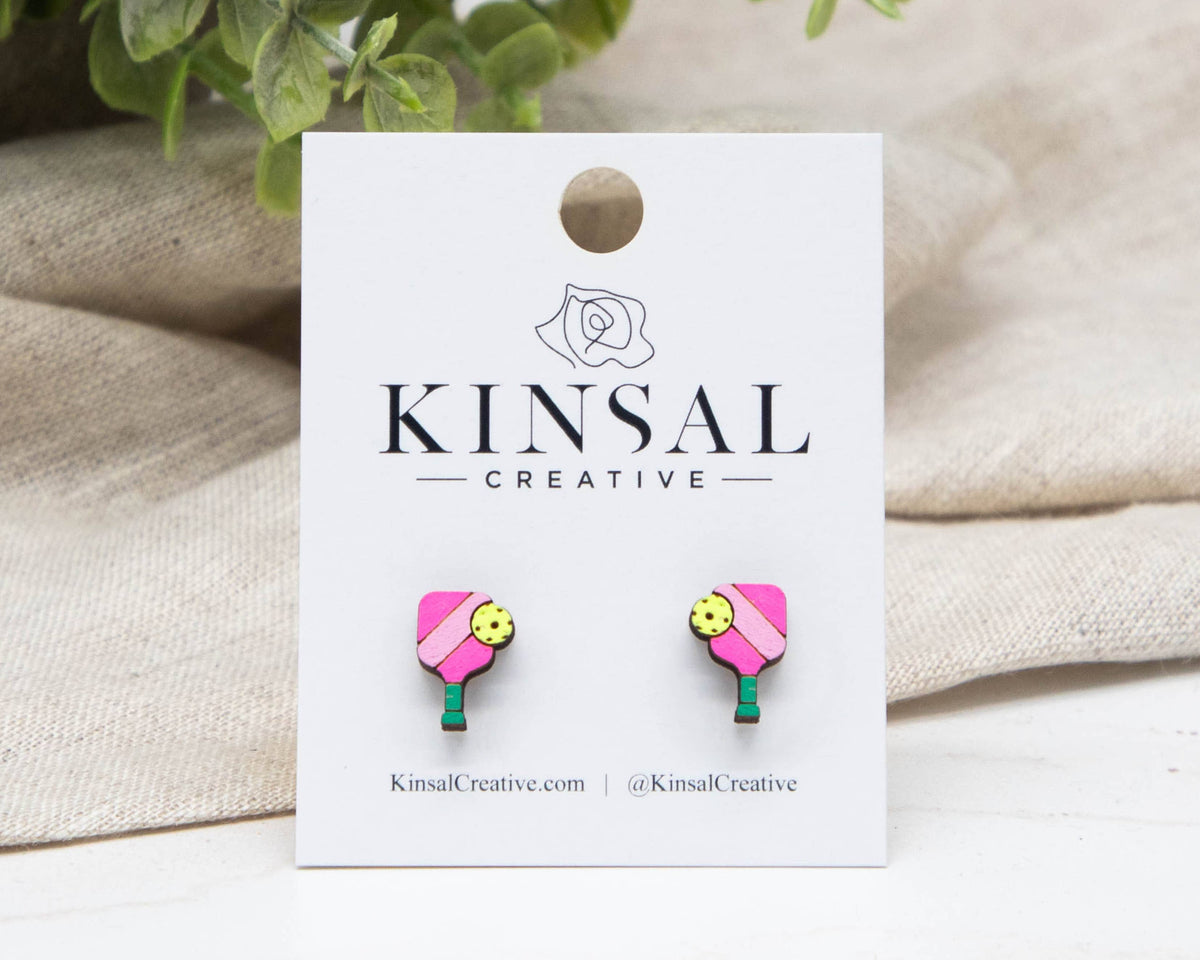 Kinsal Creative - Pickleball Wood Stud Earrings