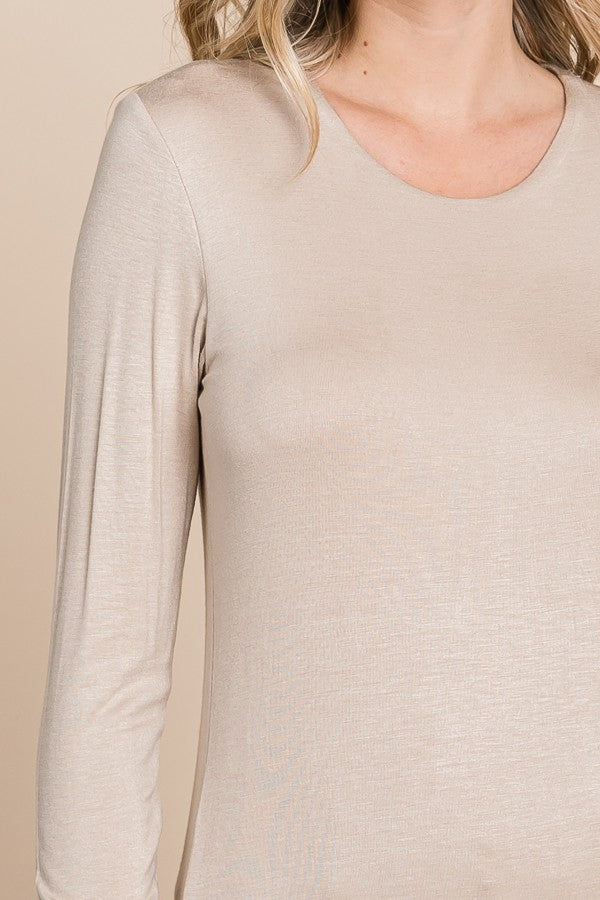 LATTE DOUBLE FACED CREW NECK TOP