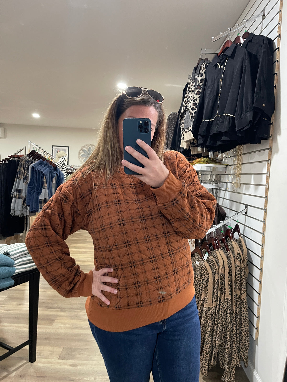PUMPKIN Printed Quilted Pullover Crew Neck Knit Top, Rib Banded