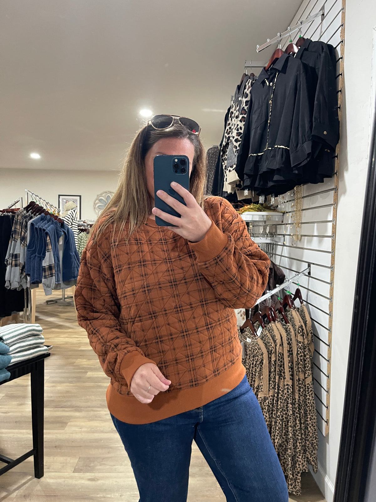 PUMPKIN Printed Quilted Pullover Crew Neck Knit Top, Rib Banded
